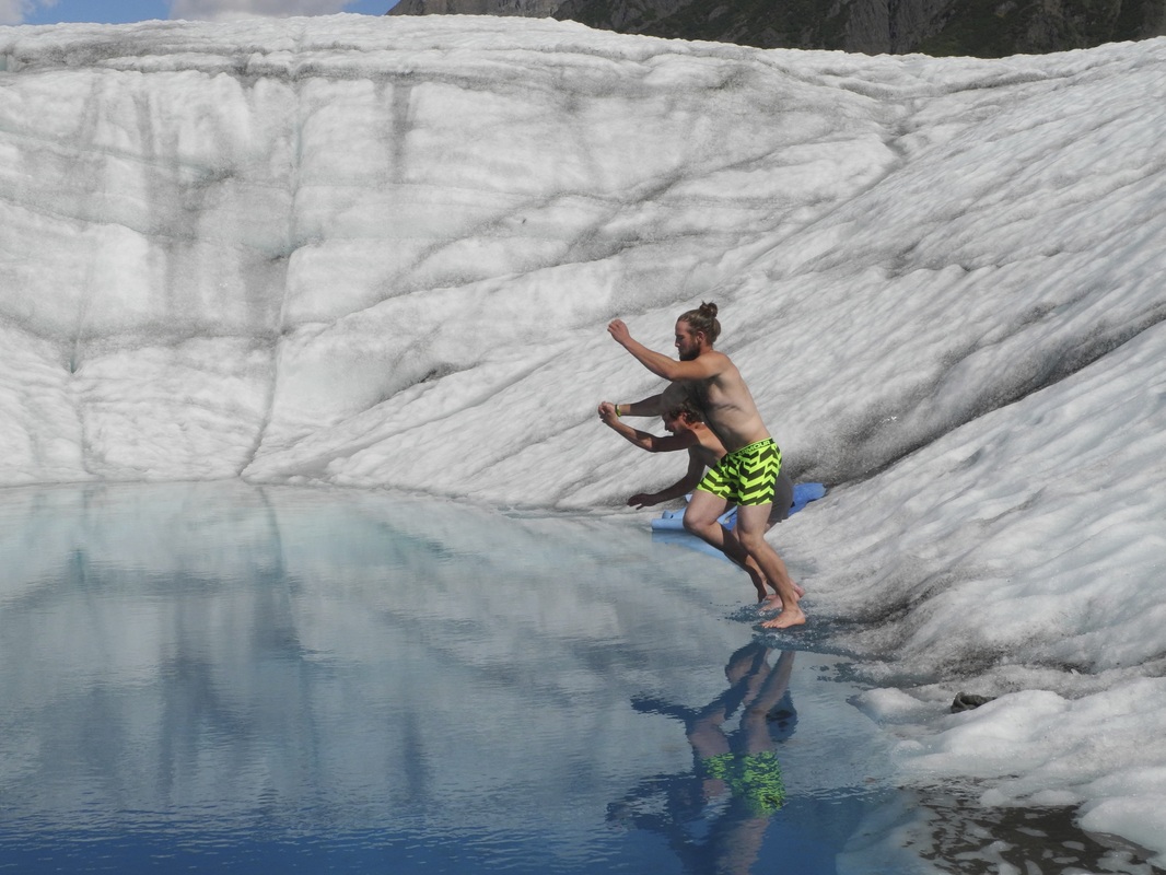 Swimming in a glacier pool